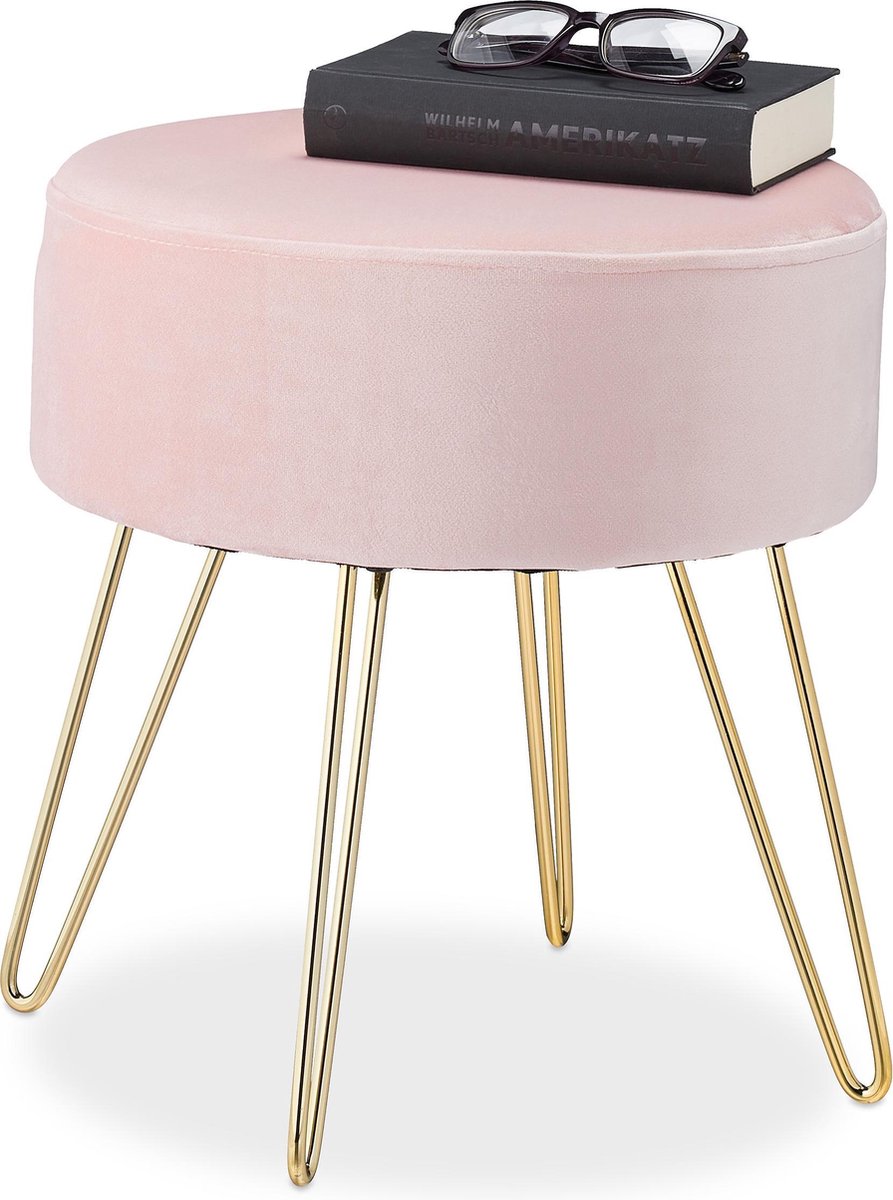 Relaxdays velvet poef fluwelen kruk hocker design krukje modern 40x40 roze goud
