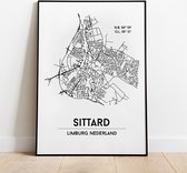Sittard city poster, A3-formaat (30x40 cm) met lijst, plattegrond poster, woonplaatsposter, woonposter