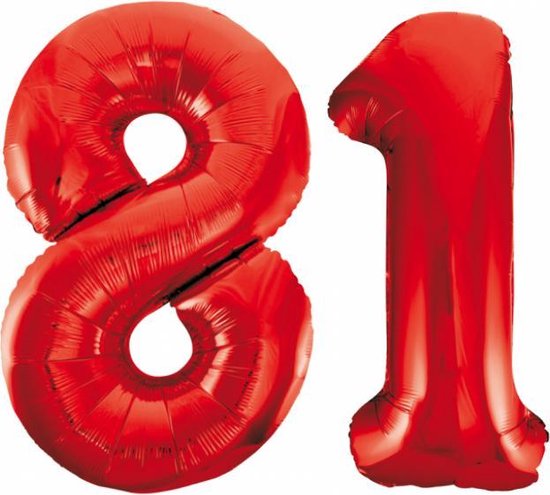 Folieballon 81 jaar rood 86cm