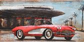 3D art Metaalschilderij - Corvette rood - handgeschilderd - 140 x 70 cm