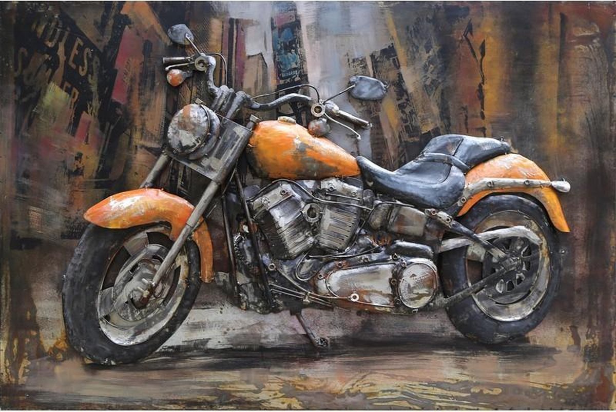 3D art Metaalschilderij - Motor fiets Chopper - 120 x 80 cm