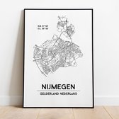 Nijmegen city poster, A3 (30x40 cm) met lijst, plattegrond poster, woonplaatsposter, woonposter