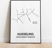 Huisseling city poster, A3 (30x40 cm) met lijst, plattegrond poster, woonplaatsposter, woonposter