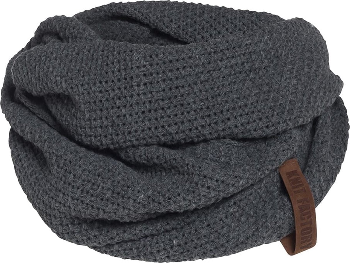 Knit Factory Coco Gebreide Colsjaal - Ronde Sjaal - Nekwarmer - Wollen Sjaal - Donkergrijze Colsjaal - Dames sjaal - Heren sjaal - Unisex - Antraciet - One Size