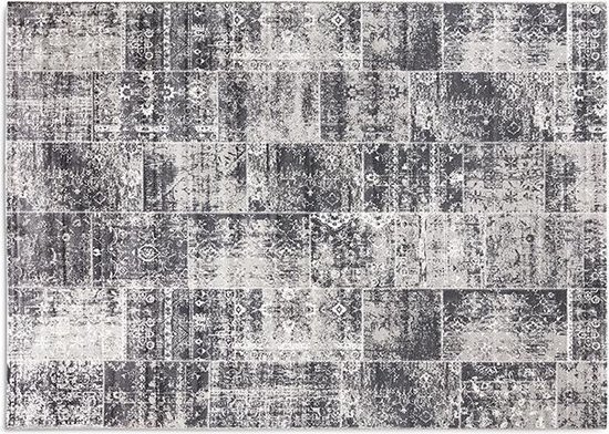 Lifa Living - Vloerkleed - Grijs Tinten - Synthetisch Wol - Vintage - Patchwork - 80 x 150 cm
