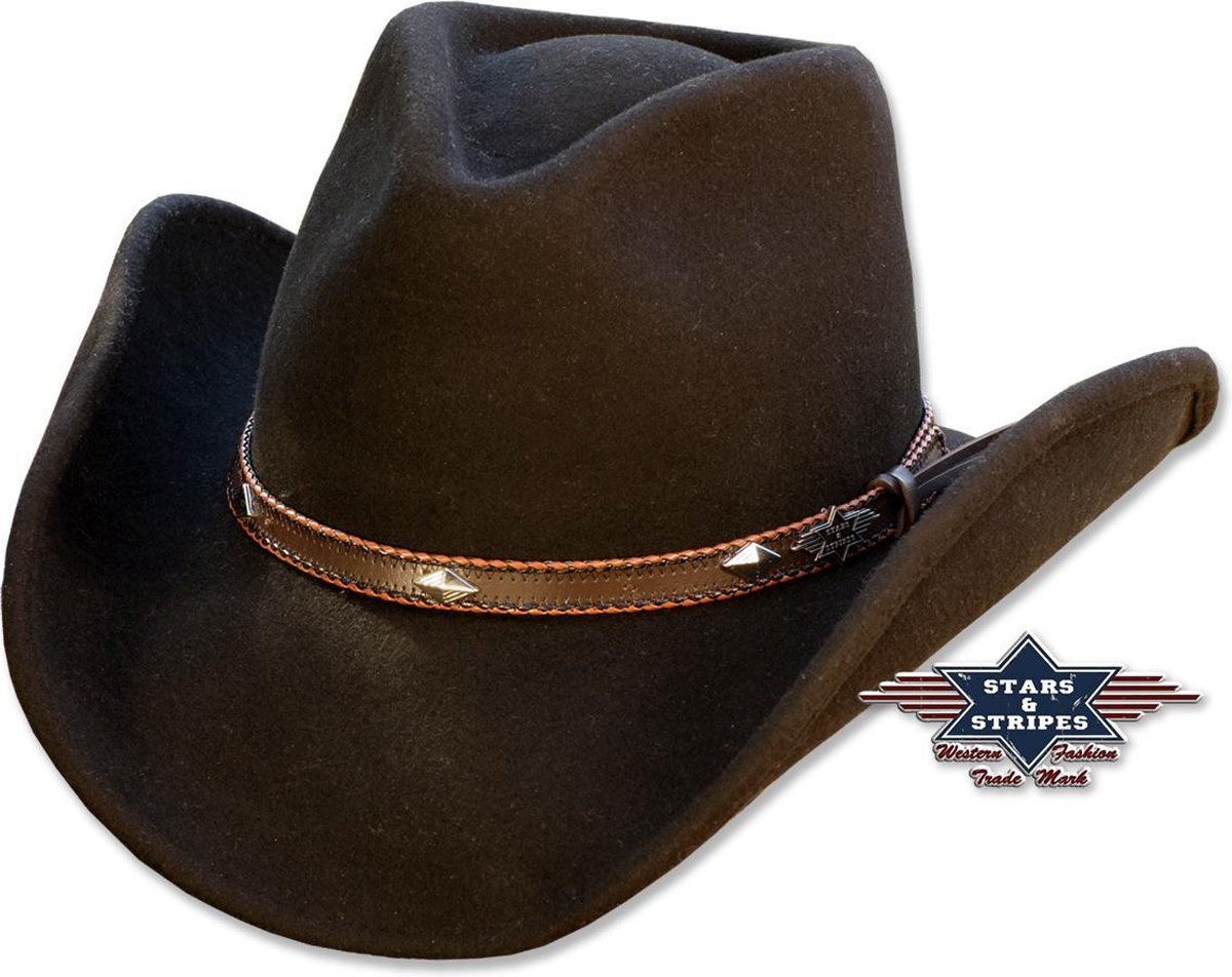 Western hoed Wolhoed Stars&Stripes DALLAS Black mt XS