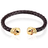 Tom Jaxon heren armband Leer Doodshoofd Bruin Goud