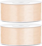 2x Hobby/decoratie creme satijnen sierlinten 2,5 cm/25 mm x 25 meter - Cadeaulinten satijnlinten/ribbons - Creme linten - Hobbymateriaal benodigdheden - Verpakkingsmaterialen