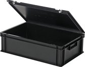 Stapelbak met deksel - Opbergbox - 600x400xH185mm - zwart