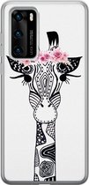 Huawei P40 hoesje siliconen - Giraffe | Huawei P40 case | zwart | TPU backcover transparant