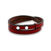 Twice As Nice Armband in edelstaal, dubbele rij in rood leder  38 cm