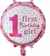 Happy birthday folie ballon eerste verjaardag meisje | Roze en wit | rond |  GEVULD met HELIUM |