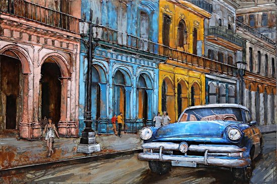 3D art Metaalschilderij Havanna - schilderij - wanddecoratie - Bel Air Stad - oldtimer - 120x80