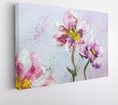 Digitaal schilderen moderne stijl Roze pioenrozen bloemen. Lente bloem seizoensgebonden natuur achtergrond. - Moderne kunst canvas - 713017510 - 115*75 Horizontal