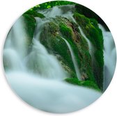 WallClassics - PVC Schuimplaat Muurcirkel - Mistige Waterval in de Natuur - 60x60 cm Foto op Muurcirkel (met ophangsysteem)