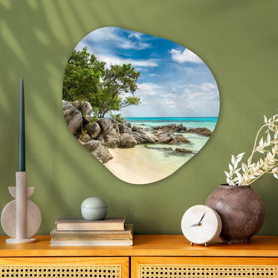 Décoration murale bio - Décoration murale en plastique - Tableau bio - Plage - Pierres - Mer - Eté - 60x60 cm - Forme miroir bio sur plastique