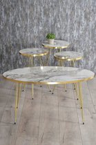 Sierra Salontafel Set | Marmeren look | Set van 4 | Wit | Luxe design | Marmer | Bijzettafel | Sofa tafel Ovaal | Woonkamer tafel | Salon tafel