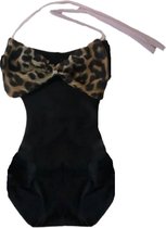 Maat 68 Badpak Zwart zwempak zwart panterprint strik badkleding baby en kind zwem kleding leopard tijgerprint