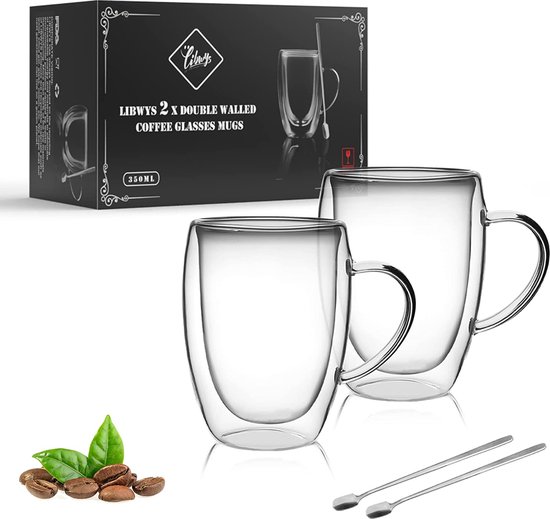 Milou latte macchiatoglas met schotel 370 ml bedrukken met logo