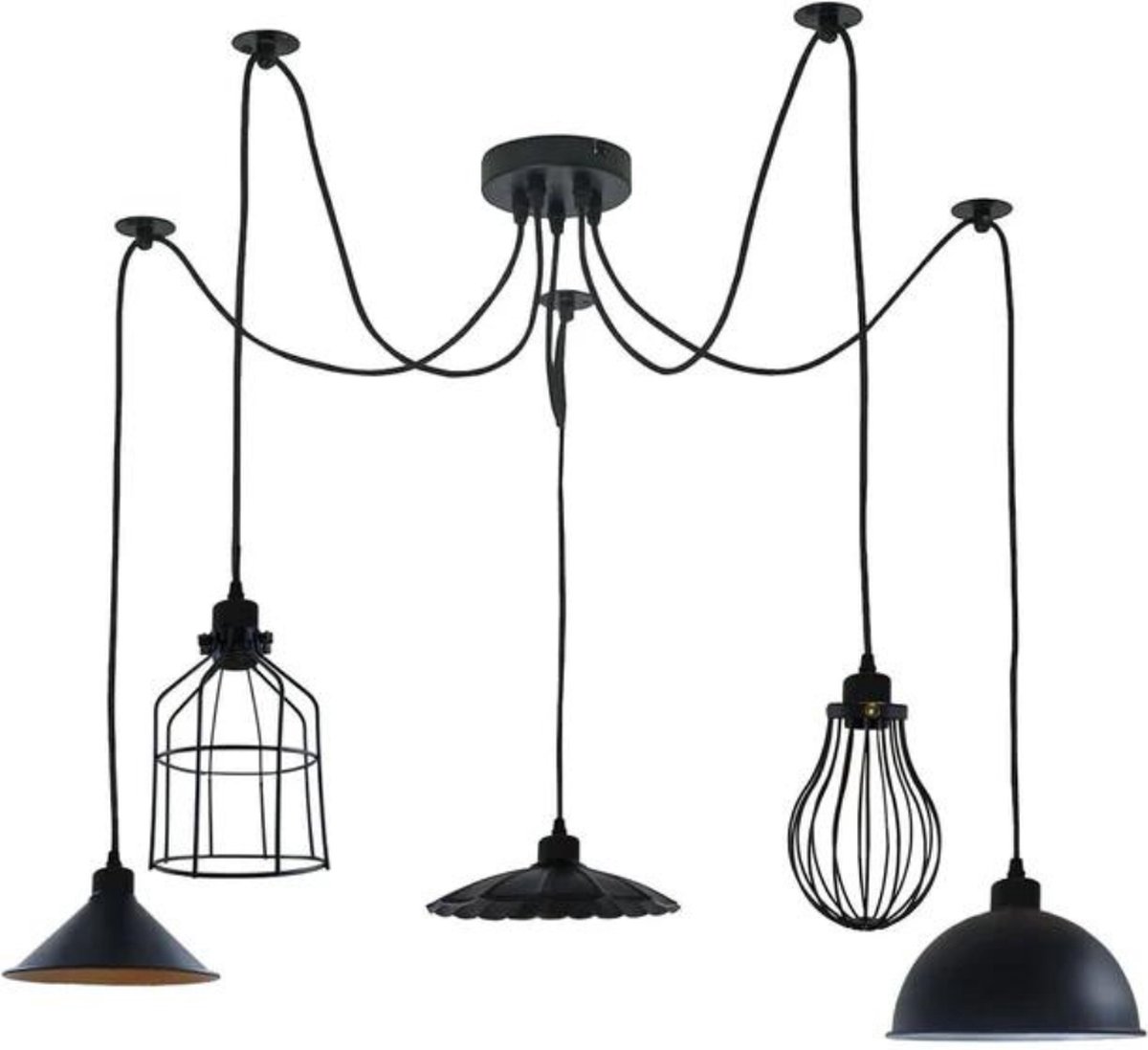 Clasterior Hanglamp Industrieel - Hanglampen Woonkamer - 5 lichts - E27 - Zwart