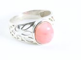 Opengewerkte zilveren ring met roze opaal - maat 20