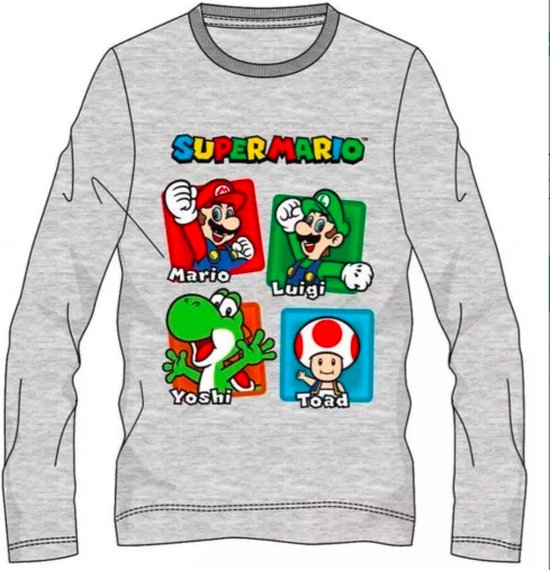 Super Mario t-shirt - grijs - Maat 104 / 4 jaar