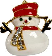 Sneeuwpop Snowman Kerst Broche Sierspeld 3.8 cm / 3.5 cm / Wit Rood Goudkleurig