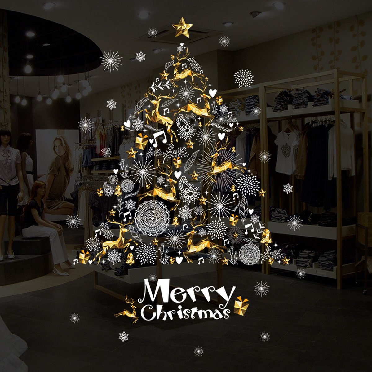 200 stuks kerstraamstickers, Kerstmishert en sneeuwvlok raamstickers