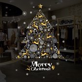 Merry Christmas Grote Raamsticker - Kerstboom - XL - Raamstickervel - Christmas - Kerst Goud Wit - Sneeuwvlokken - Kerstmis - Decoratie - Raamdecoratie - Kerstversiering - Raamversiering - Raamtekening - Kerstballen