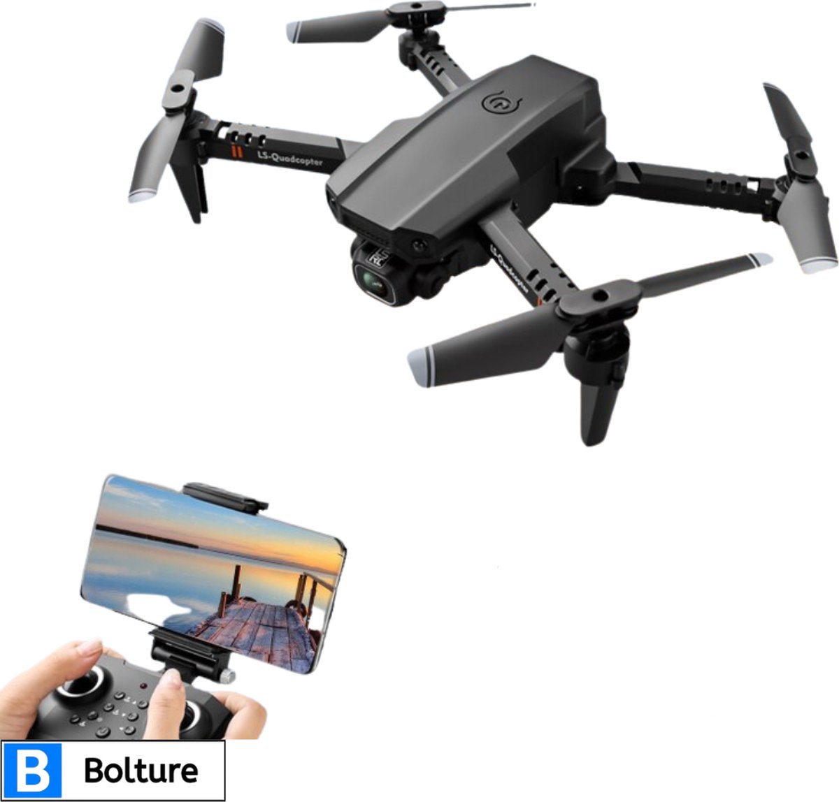 Bolture Drone met Camera - Drones - Mini Drone - Drone met 4k Camera - Dualcamera - Quad - Inclusief 3 Accu’s en Opbergtas