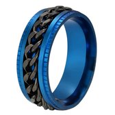 Anxiety Ring - (Ketting) - Stress Ring - Fidget Ring - Fidget Toys - Draaibare Ring - Spinning Ring - Blauw-Grijs kleurig RVS - (16.00mm / maat 50)
