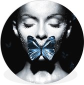 Cercle Mural - Cercle Mural Intérieur - Femme - Papillon - Zwart - Wit - ⌀ 60 cm - Décoration murale - Peintures Ronds
