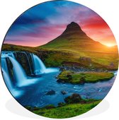 WallCircle - Wandcirkel - Muurcirkel - Waterval - Berg - Mos - Zonsondergang - Natuur - Aluminium - Dibond - ⌀ 90 cm - Binnen en Buiten