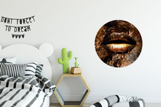 WallCircle - Wall Circle - Wall Circle Indoor - Or - Lèvres - Luxe - 60x60 cm - Décoration murale - Peintures Ronds