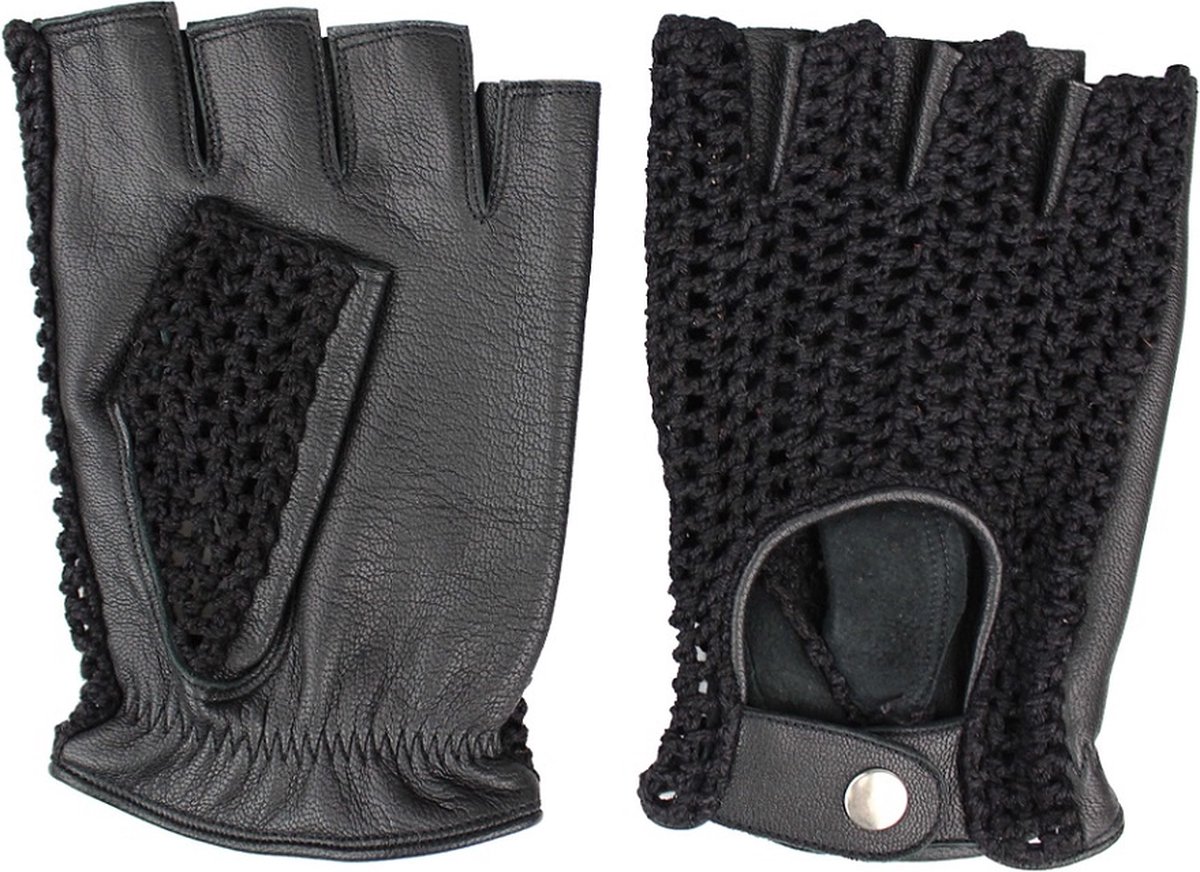 Swift vintage vingerloze crochet leren handschoenen | zwart-zwart | maat L