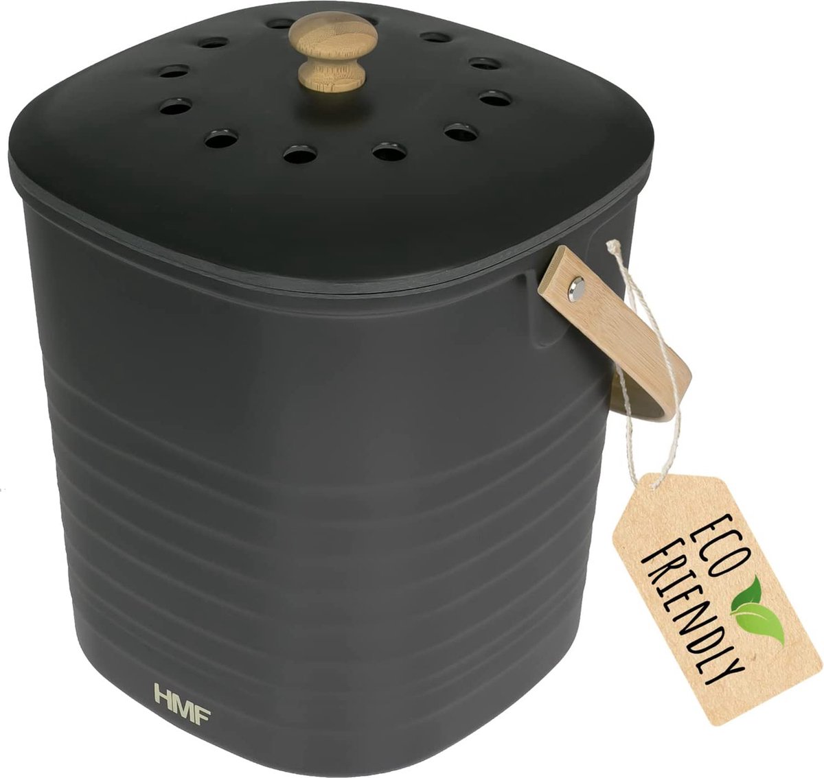 HMF Duurzame bio-afvalemmer keuken, geurdichte compostemmer met deksel, 6 liter, zwart