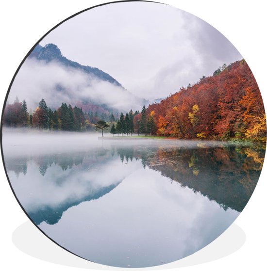 WallCircle - Wandcirkel - Muurcirkel - Herfst - Mist - Water - Landschap - Aluminium - Dibond - ⌀ 120 cm - Binnen en Buiten XXL