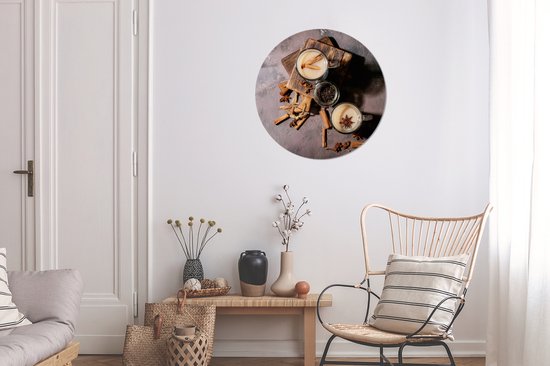 WallCircle - Wall Circle - Wall Circle - Thé Vrac - Lait - Cannelle - Aluminium - Dibond - 60x60 cm - Intérieur et Extérieur