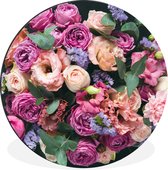 WallCircle - Wandcirkel - Muurcirkel - Bloemen - Pastel - Roze - Aluminium - Dibond - ⌀ 30 cm - Binnen en Buiten