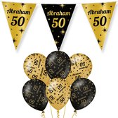 Paperdreams Luxe Abraham/50 jaar feest set - Ballonnen & vlaggenlijnen - zwart/goud - 13x stuks