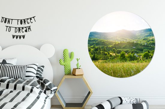 Cercle mural - Paysage - Herbe - Nature - Arbres - Décoration murale ronde - Cercle mural - Cercle mural nature - Tableau rond - 140x140 cm - Plastique - Tableaux ronds