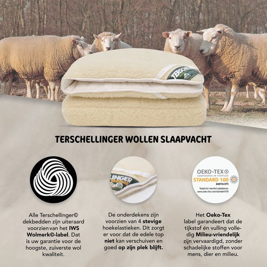 Terschellinger Wollen Onderdeken 100% Zuiver Scheerwol Topper 180x200 Cm