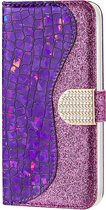 Peachy Glitter krokodil kunstleer glitters hoesje voor iPhone 13 mini - paars