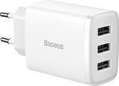 Baseus Compacte Oplader met 3 USB-A Poorten 17 W Voedingsadapter EU Stekker - Wit
