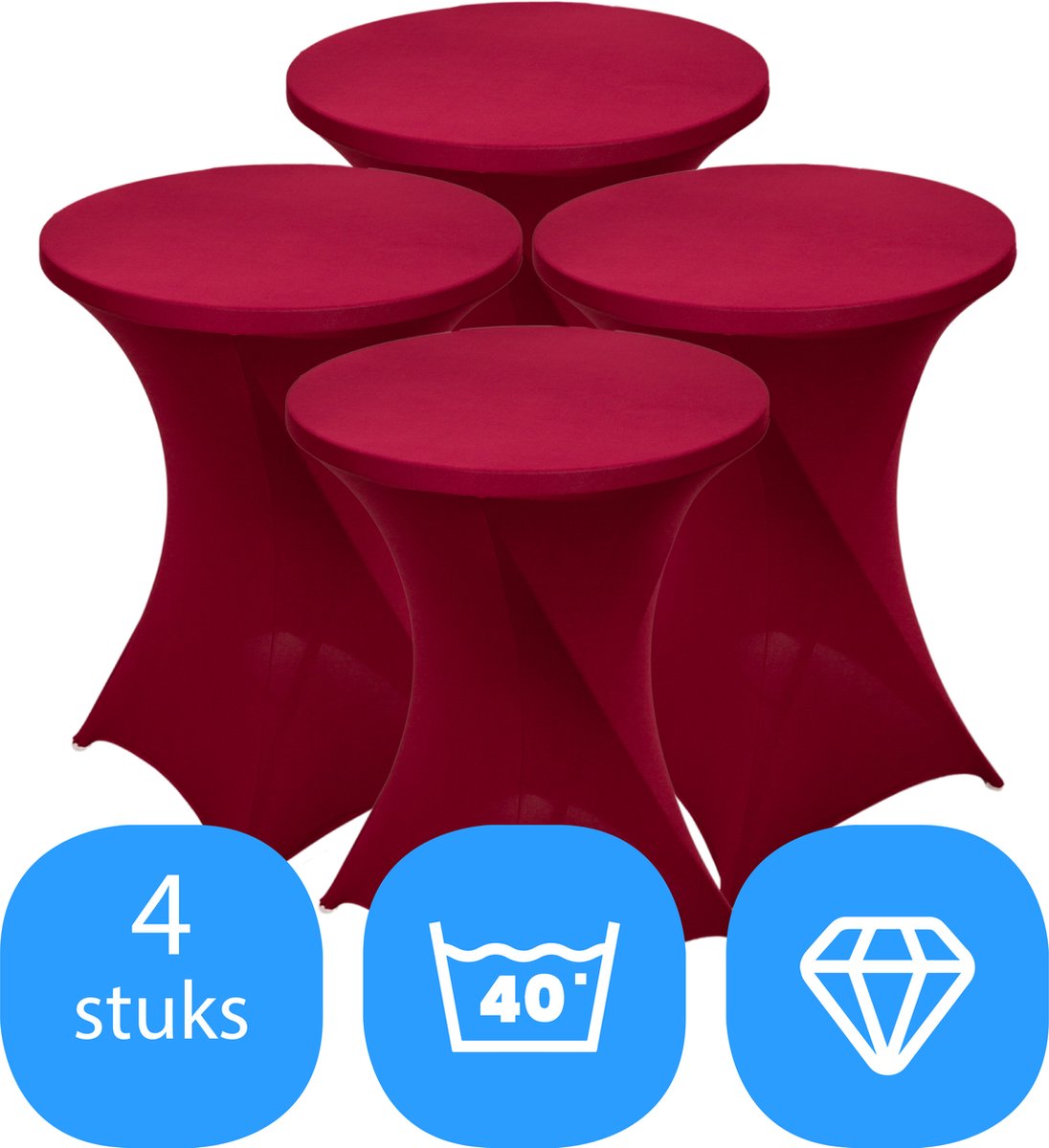 Statafelrok Bordeaux rood x 4 – ∅80-85 x 110 cm – Stretch 4 stuks – Tafelrok voor Statafel – Geschikt voor Horeca Evenementen | Sta Tafel Hoes | Staantafelhoes | Cocktailparty | Trouwerij