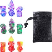 Lapi Toys - Dungeons and Dragons dobbelstenen mega set - D&D dobbelstenen - D&D polydice - 3 sets (21 stuks) - Acryl - Met gratis dice bag - Meerkleurig