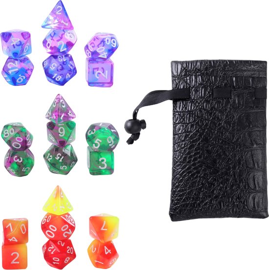 Afbeelding van het spel Lapi Toys - Dungeons and Dragons dobbelstenen mega set - D&D dobbelstenen - D&D polydice - 3 sets (21 stuks) - Acryl - Met gratis dice bag - Meerkleurig