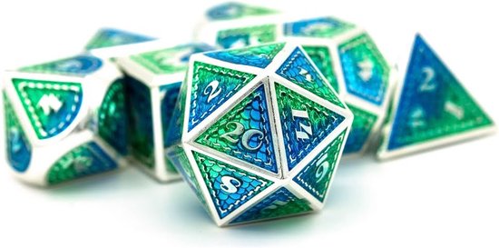 Lapi Toys - Dés Dungeons and Dragons - Dés D& D&D - Polydice métal D&D - 1 set (7 pièces) - Métal - Vert - Blauw