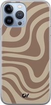 Coque iPhone 13 Pro Max Silicone - Vagues Abstraites Marron - Motif Géométrique - Marron - Apple Soft Case Phone Case - Coque Arrière TPU - Casevibes