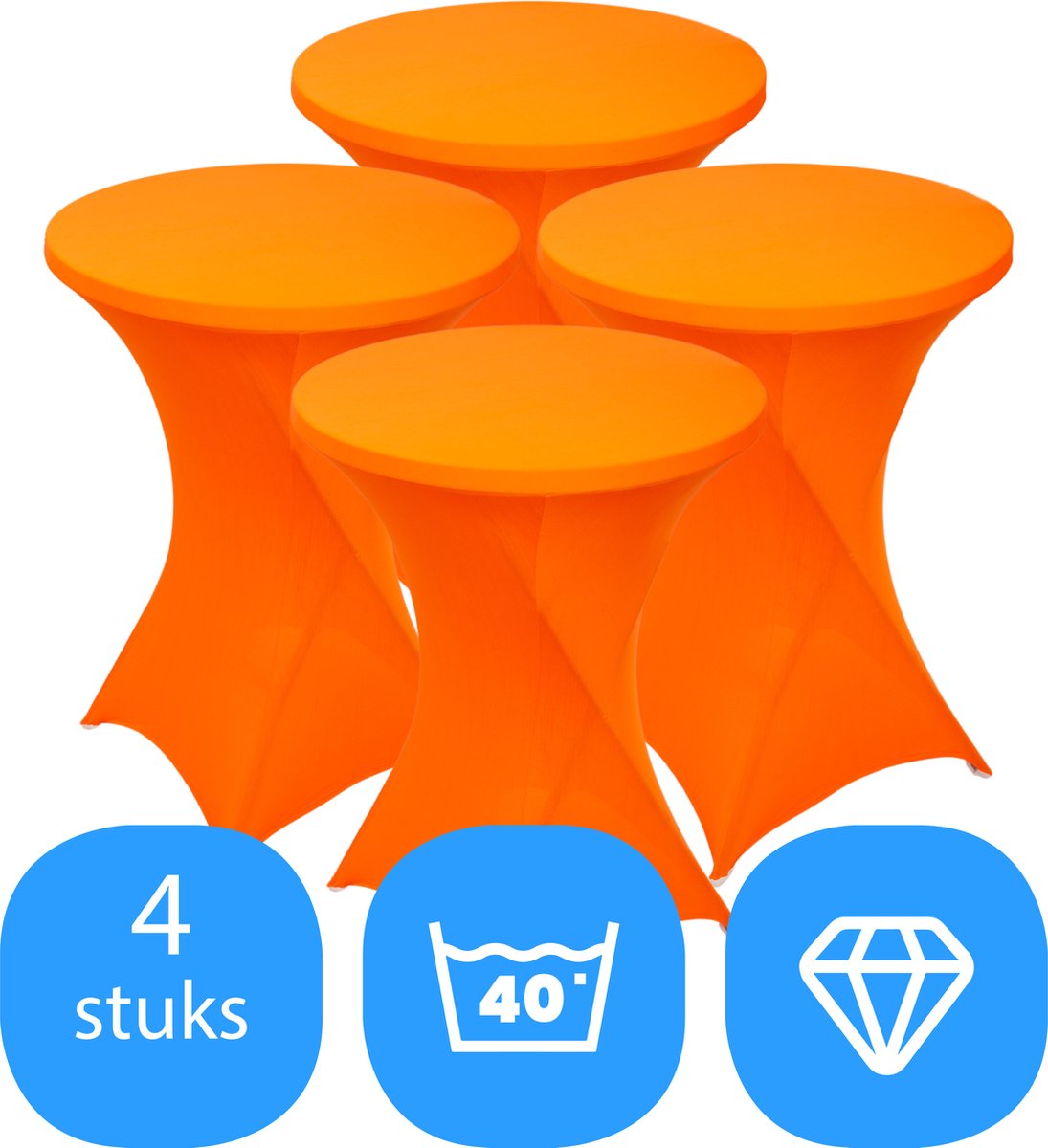 Statafelrok Oranje x 4 – ∅80-85 x 110 cm – Statafelhoes Stretch 4 Stuks – Tafelhoezen voor Statafel – Geschikt voor Horeca Evenementen | Sta Tafel Hoes | Staantafelhoes | Trouwerij